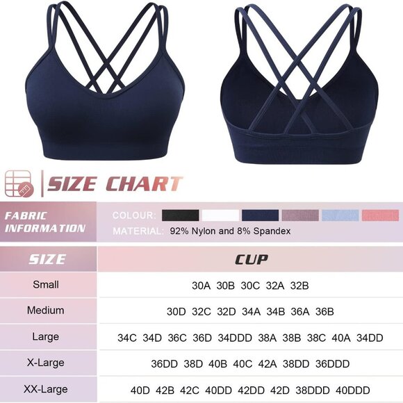 Women's Cross Back Sports Bra Padded Strappy Medium Support Yoga Bra for Workout - Picture 6 of 6